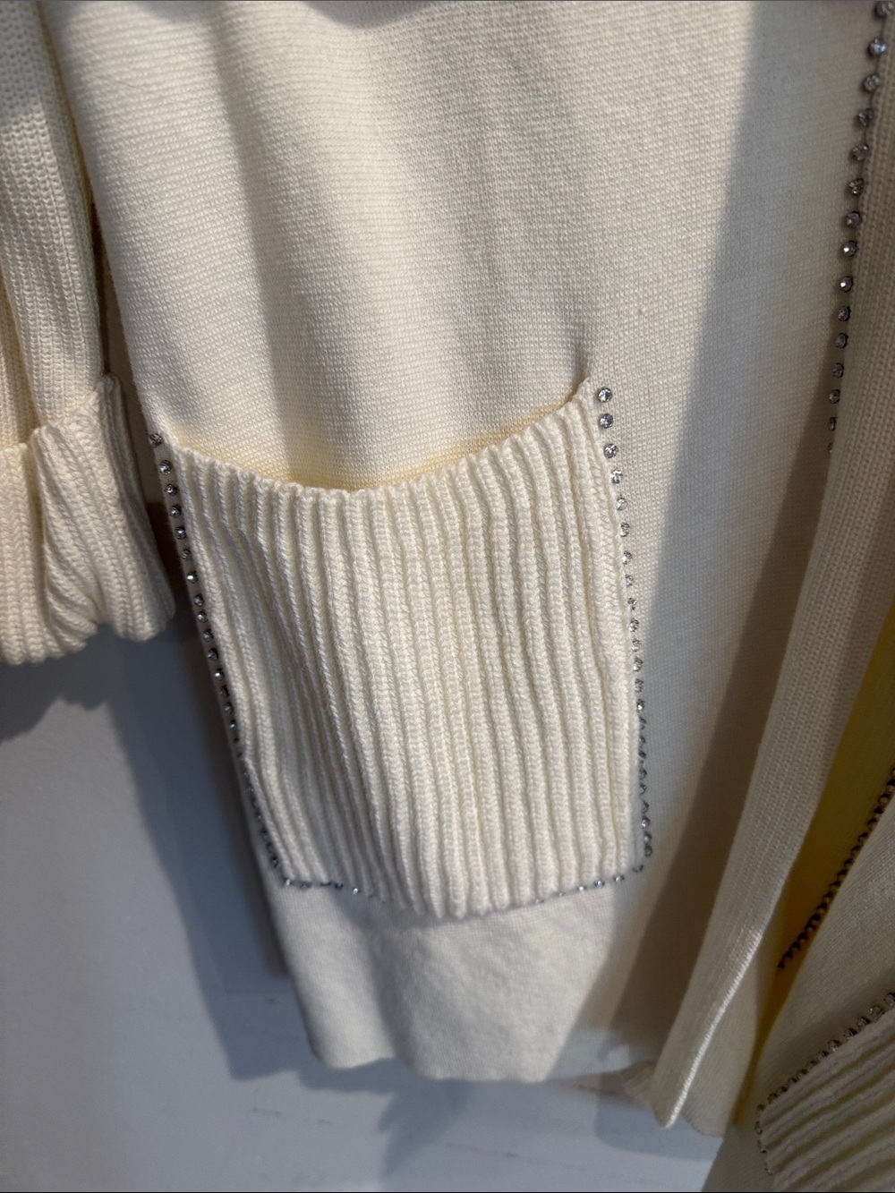 Chico's Cream Open-Front Cardigan with Ribbed Pockets - Picture 3 of 4
